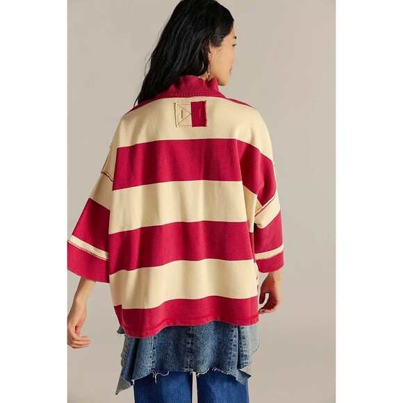 Free People We The Free Seaside Funnel Pullover Top Oversized Striped M 283934 - Picture 2 of 9